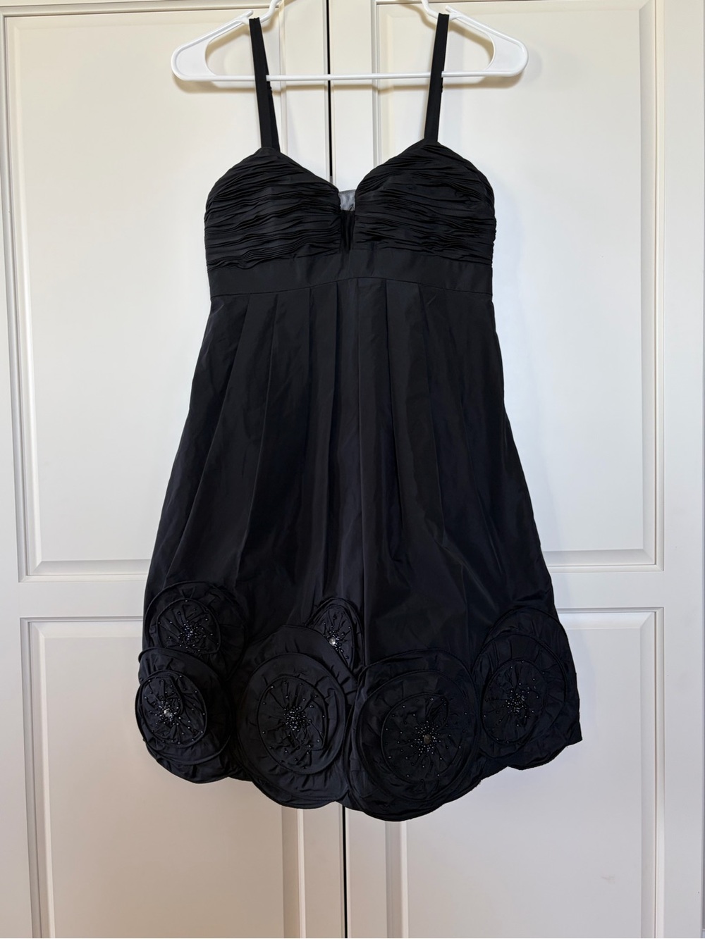 BCBGMaxAzria Black Beaded Appliqué Taffeta Party Dress Mini- Women’s 2